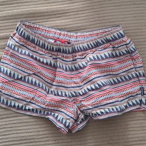 Patagonia Women's Geometric Stripe Athletic Shorts in Blue, Coral, White